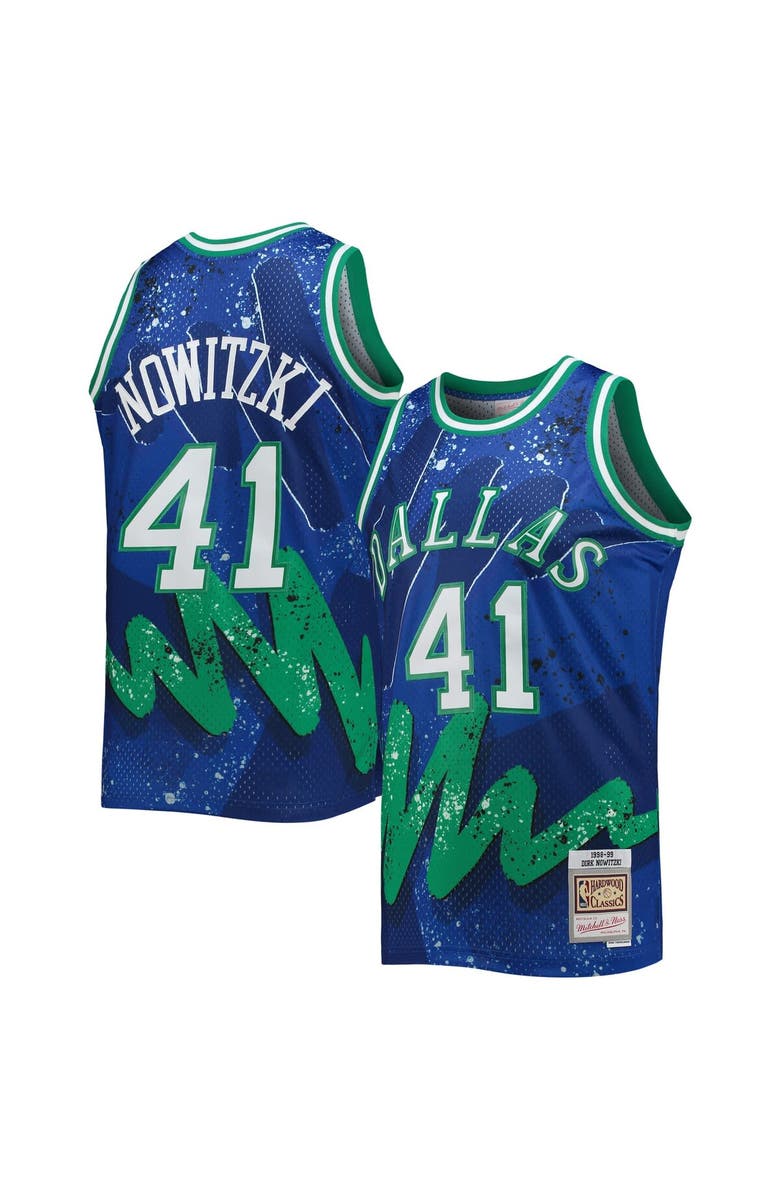 Mitchell & Ness Men's Mitchell & Ness Dirk Nowitzki Blue Dallas Mavericks Hardwood Classics 1998-99 Hyper Hoops Swingman Jersey, Alternate, color,