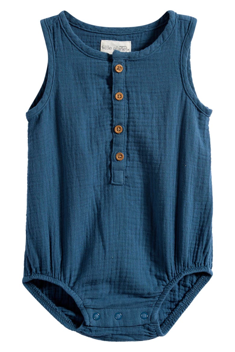 Organic Cotton Gauze Bubble Romper, Main, color, BLUE