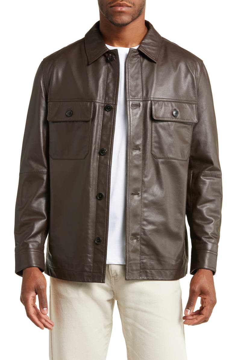 Saturdays NYC Driessen Leather Shirt Jacket, Main, color,