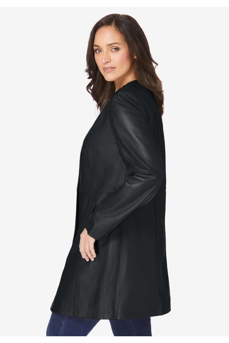 Three Quarter Leather Jacket, Alternate, color, BLACK