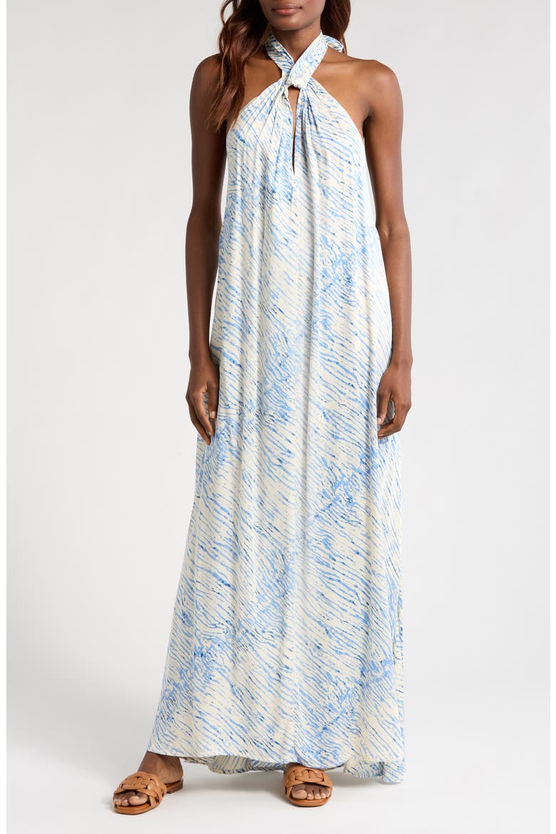 Stripe Cover-Up Halter Maxi Dress, Main, color, BLUE SAHARA