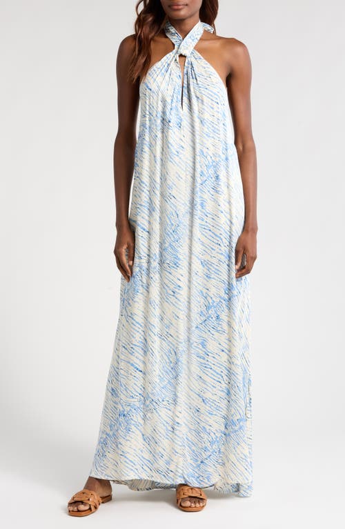 Elan Stripe Cover-Up Halter Maxi Dress in Blue Sahara 