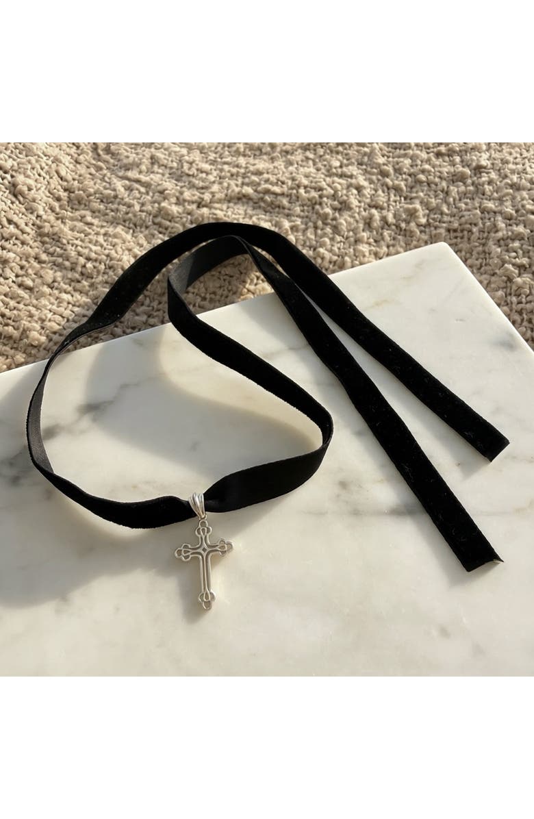 Leni James The Mini Billie Cross Choker, Alternate, color, Silver, Black
