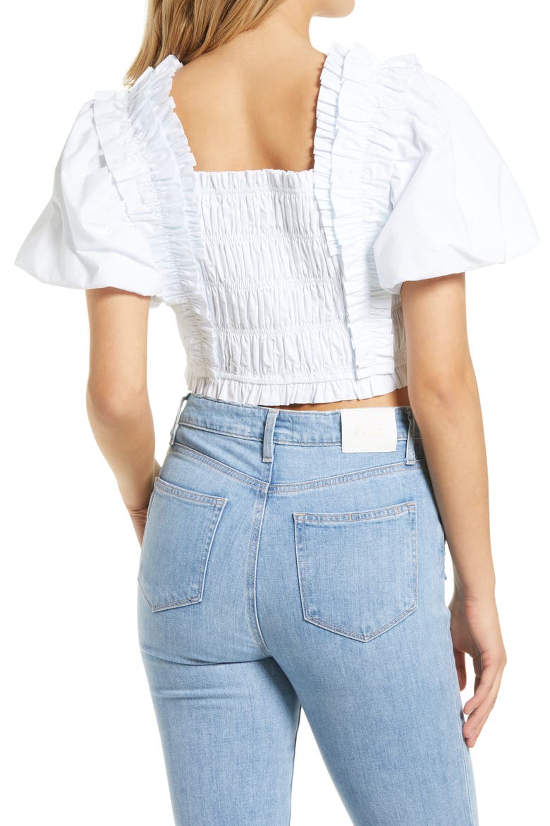 Smocked Puff Sleeve Crop Top, Alternate, color, WHITE