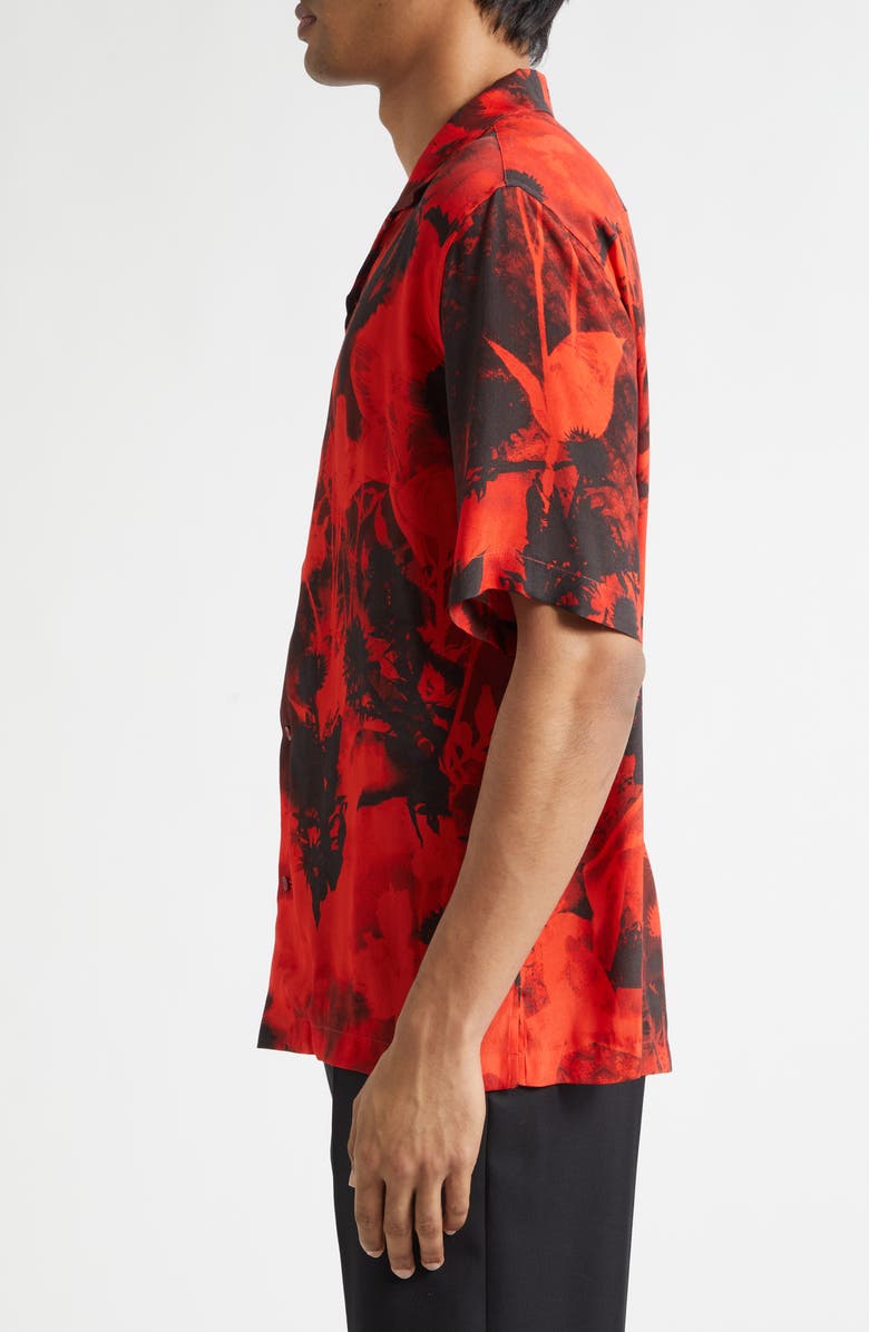 McQueen Floral Print Camp Shirt, Alternate, color, Amarant