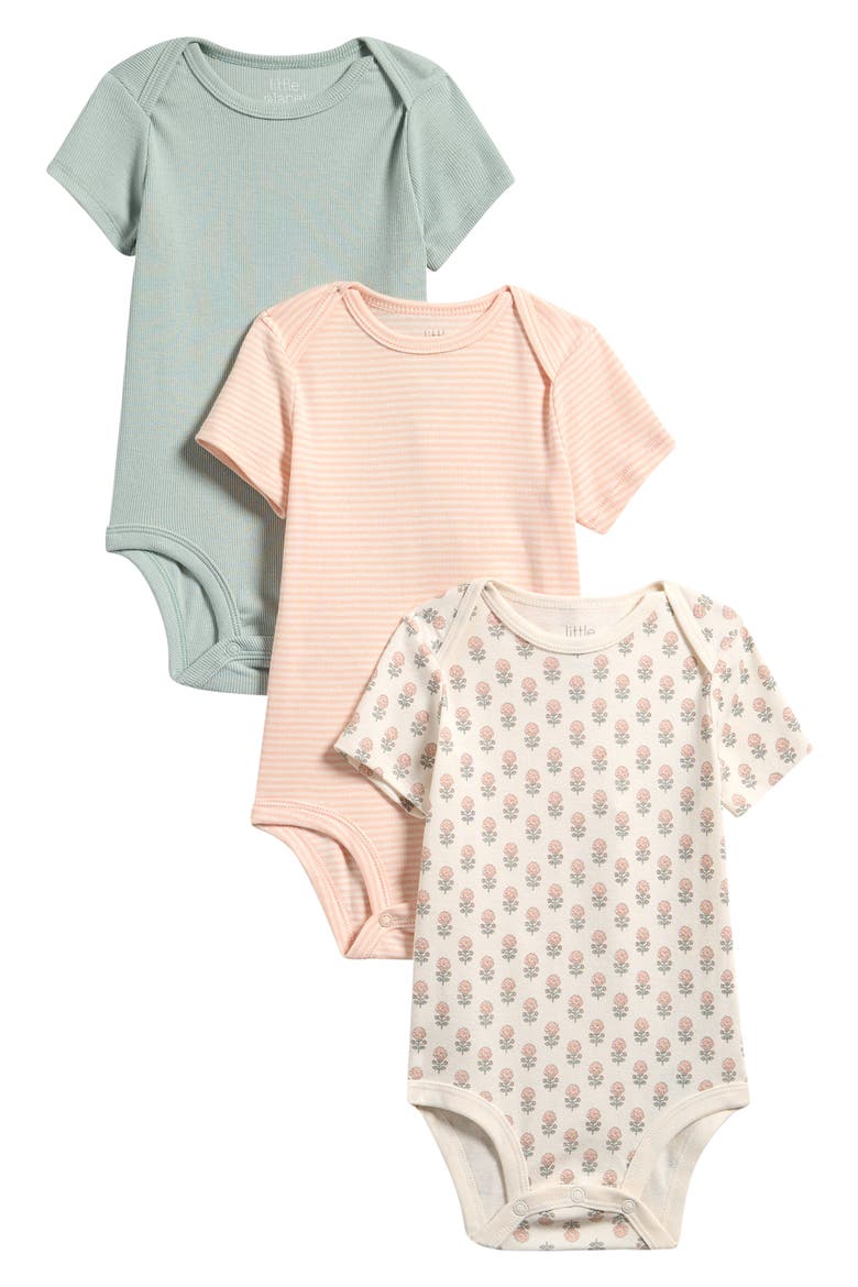 Pack of 3 Assorted Organic Cotton Bodysuits, Main, color, BLOCK FLORAL