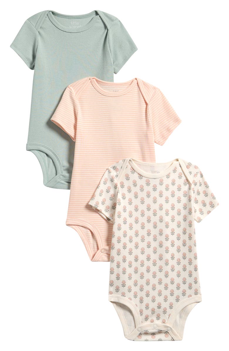 Little Planet Pack of 3 Assorted Organic Cotton Bodysuits, Main, color, Block Floral