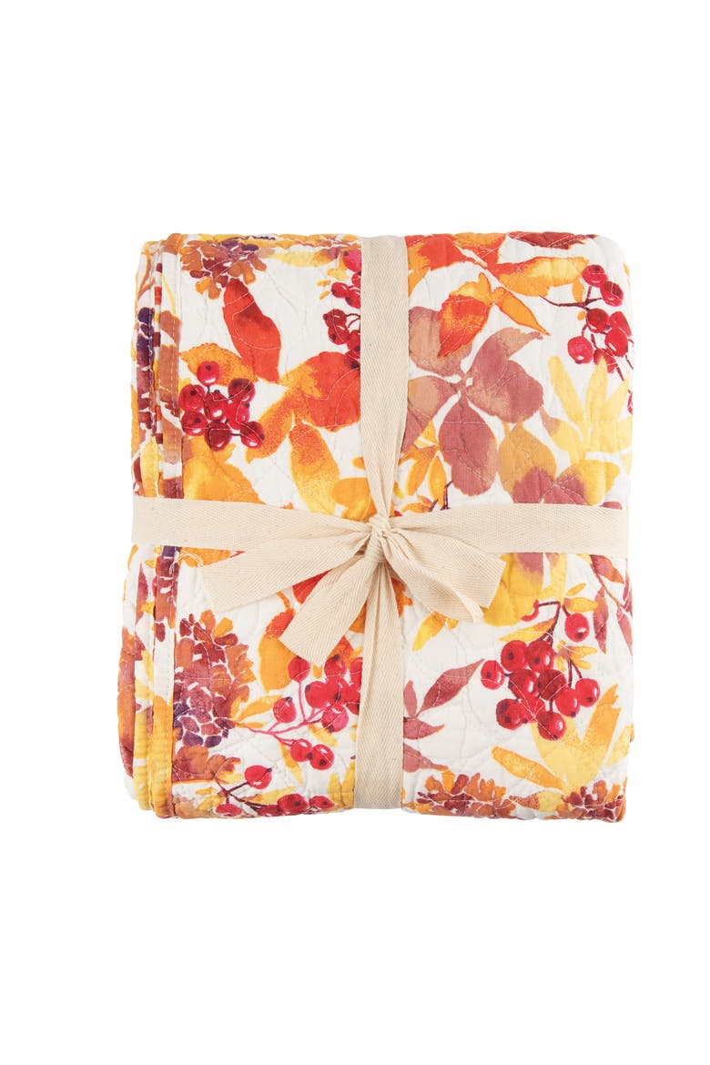 Cordelia Watercolor Leaves 100% Cotton Quilted Accent Throw Blanket 48" x 60", Alternate, color, Orange