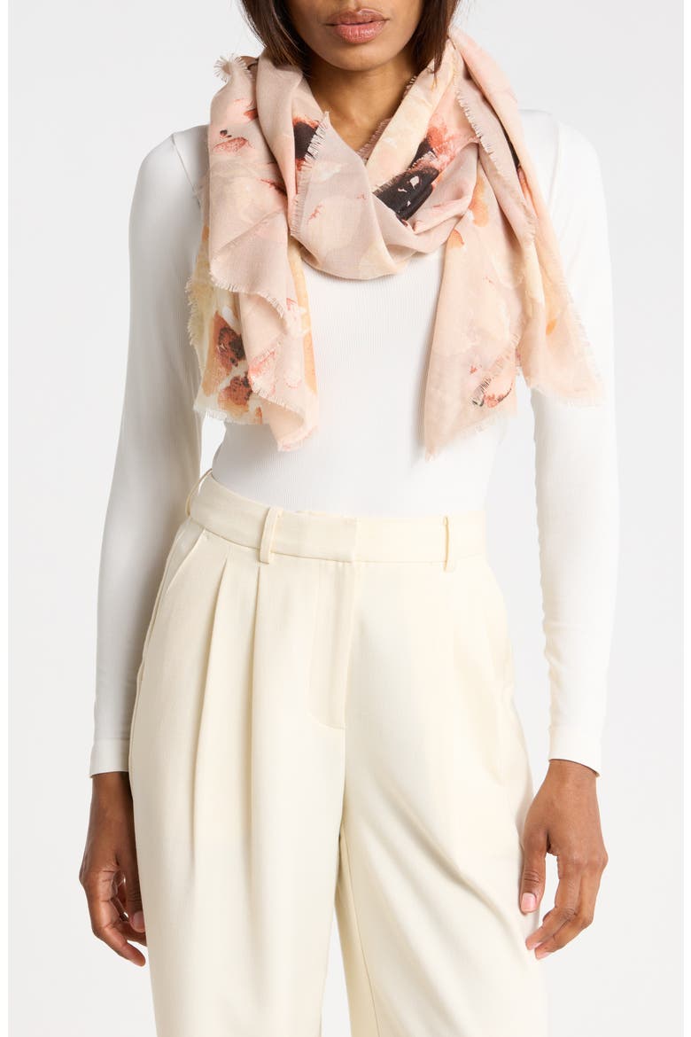 Inkly Floral Wrap Scarf, Main, color, SAND