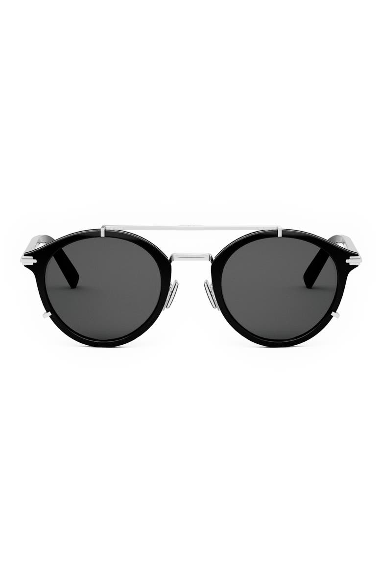 'DiorBlackSuit R7U 50mm Round Sunglasses, Main, color, SHINY BLACK / SMOKE