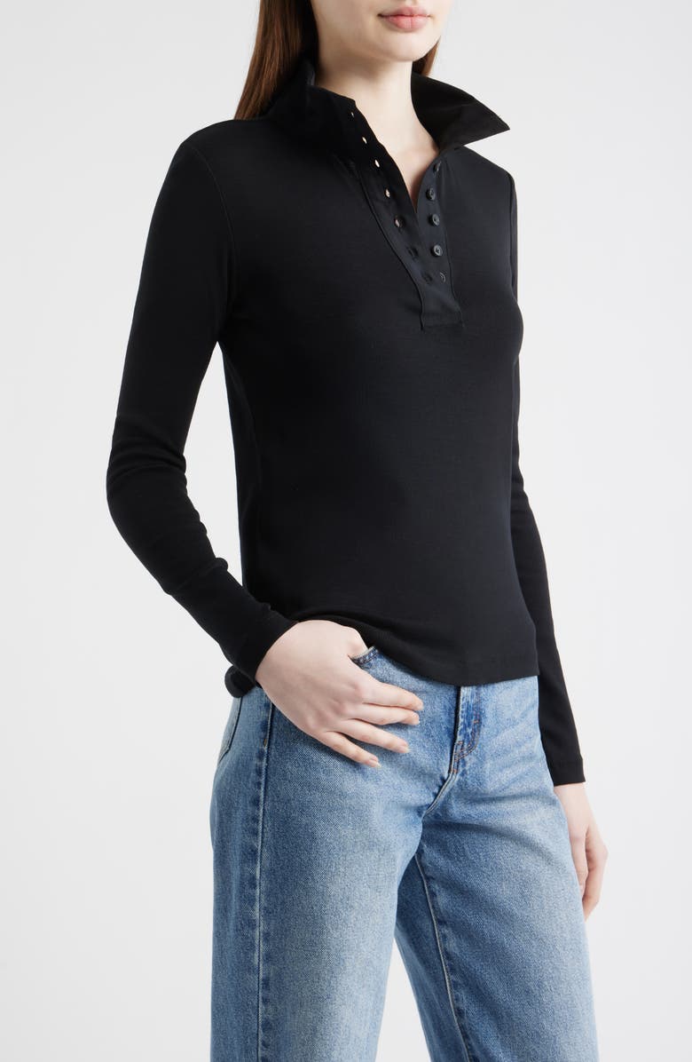 Mavi Jeans Half Button Turtleneck Cotton Top, Alternate, color, Black