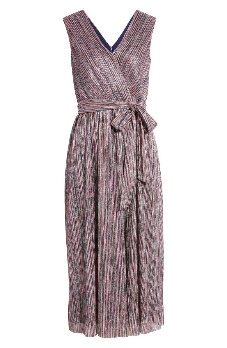 Anne Klein Plissé Tie Belt Midi Dress, Alternate, color, 