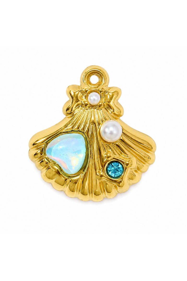 18K Yellow Gold Plated Embellished Seashell Charm, Main, color, Blue/White/Gold