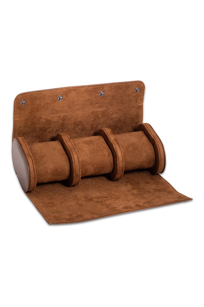 Milani Three-Watch Leather Travel Roll, Alternate, color, BROWN