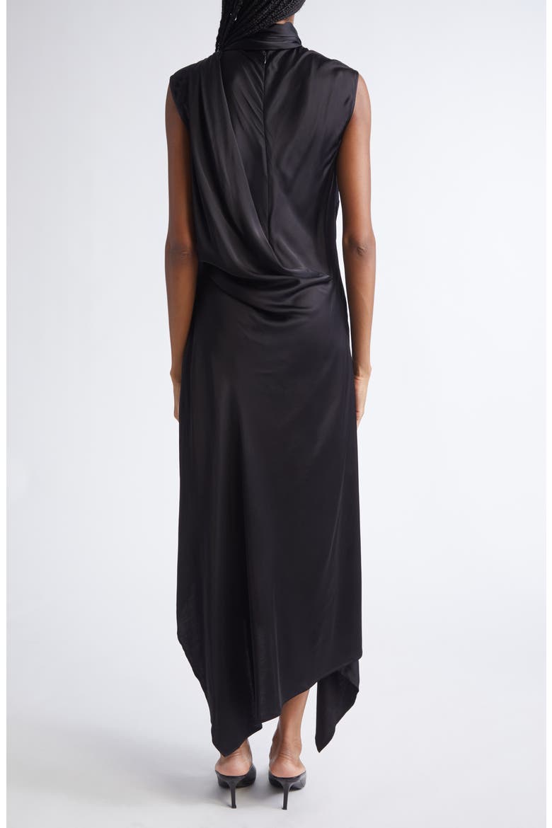 Dale Attached Scarf Asymmetric Satin Dress, Alternate, color, BLACK