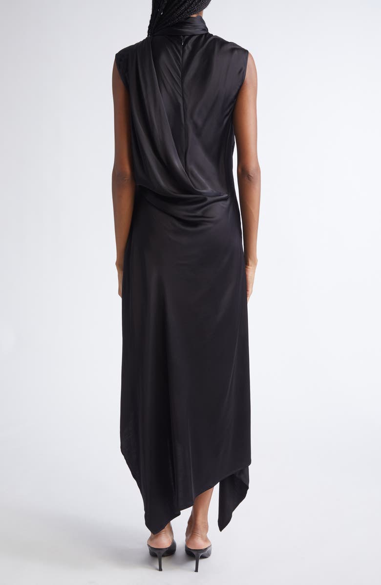 Acne Studios Dale Attached Scarf Asymmetric Satin Dress, Alternate, color, Black