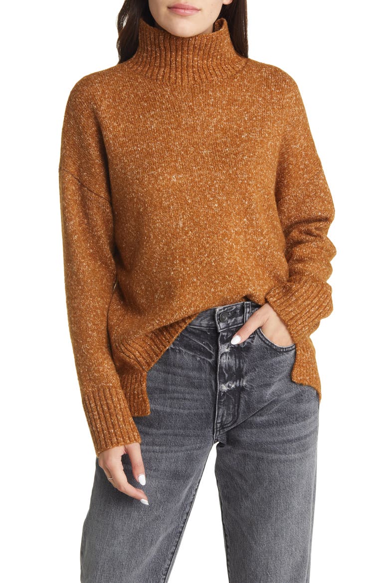 Women's Marled Mock Neck High-Low Tunic Sweater, Main, color, TAN DALE