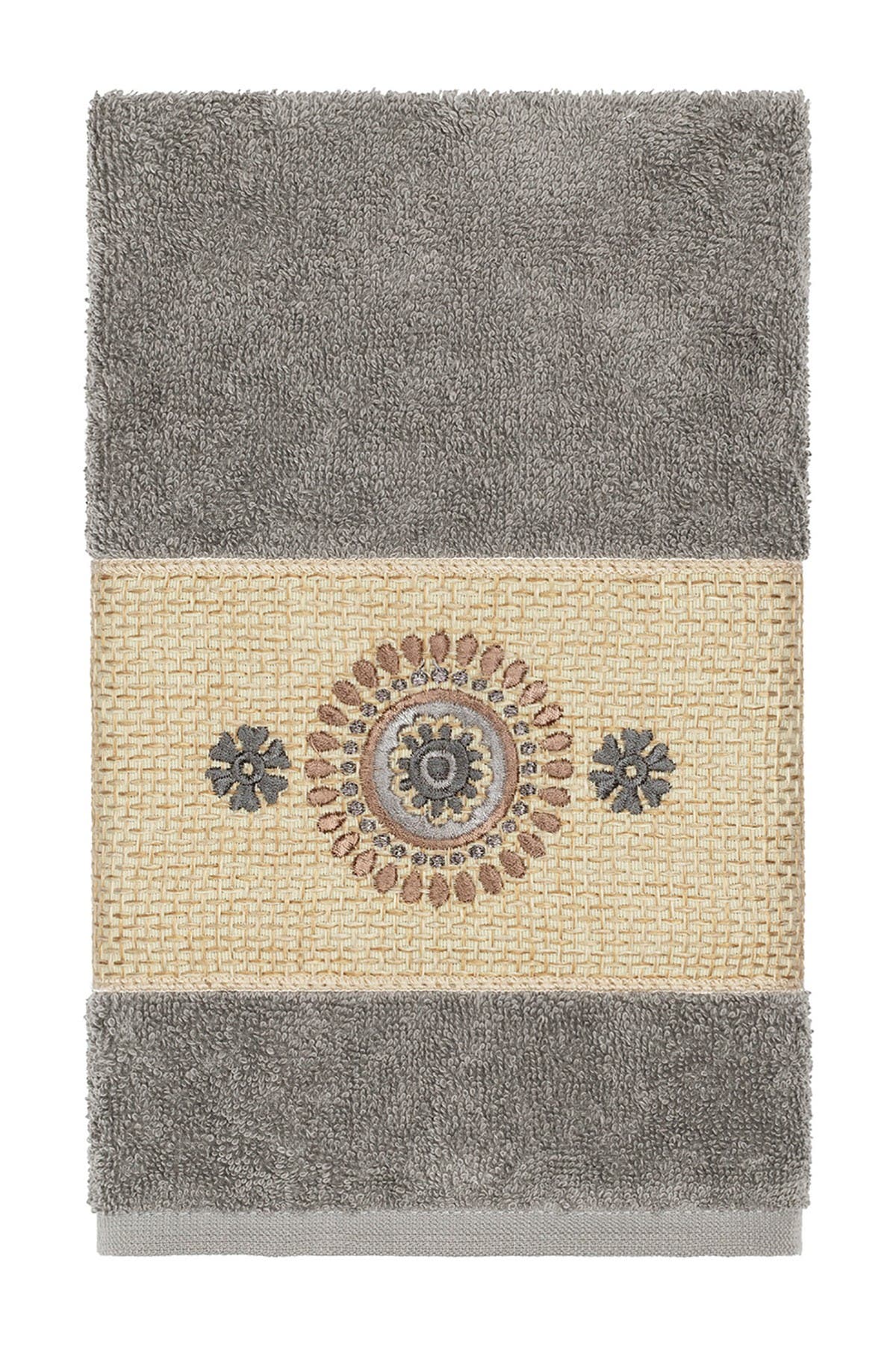 Linum Home Textiles Isabell Embellished Hand Towel - Dark Grey