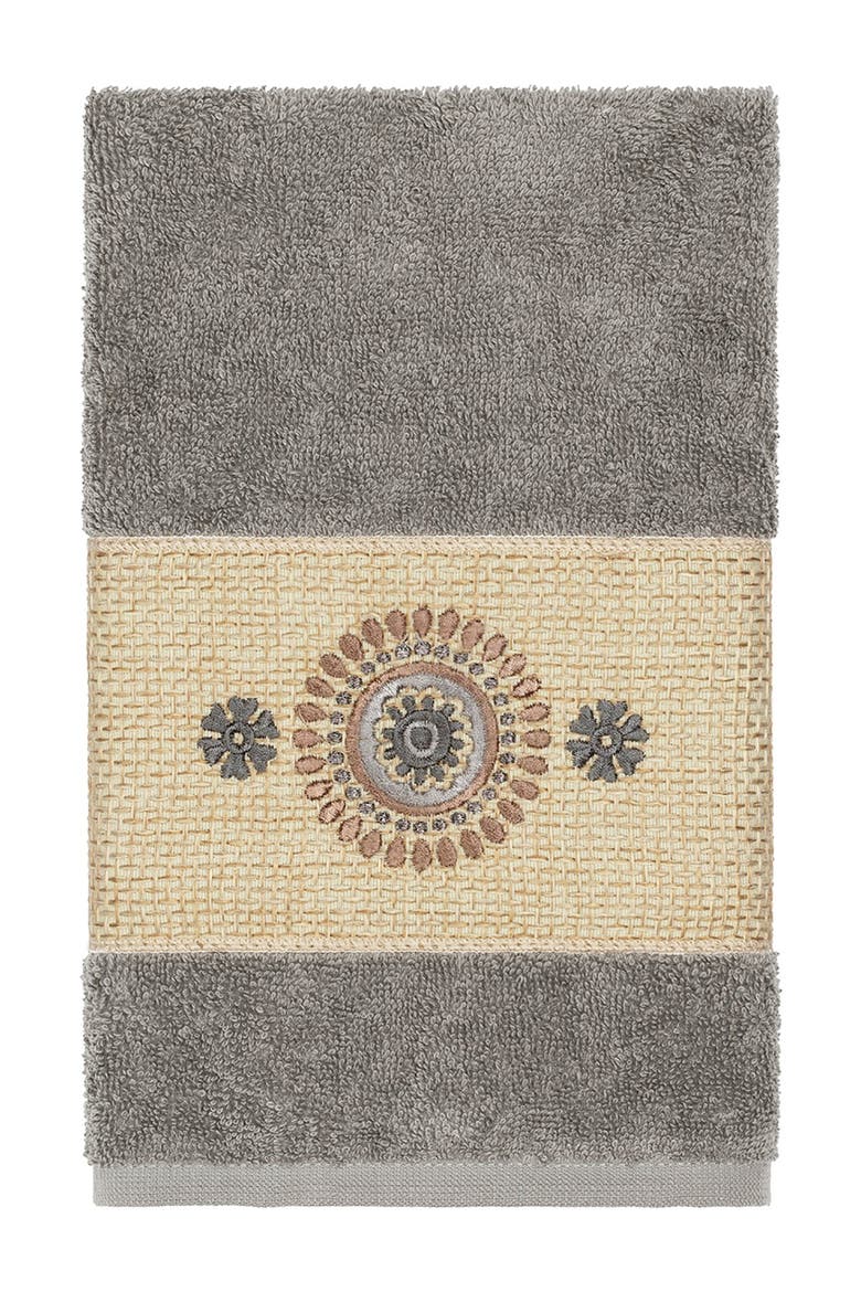 Isabell Embellished Hand Towel - Dark Grey, Main, color, DARK GREY