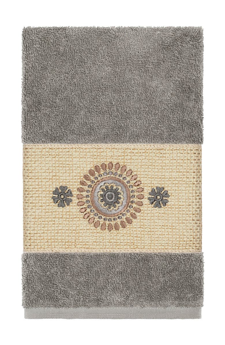 Linum Home Textiles Isabell Embellished Hand Towel - Dark Grey, Main, color, Dark Grey