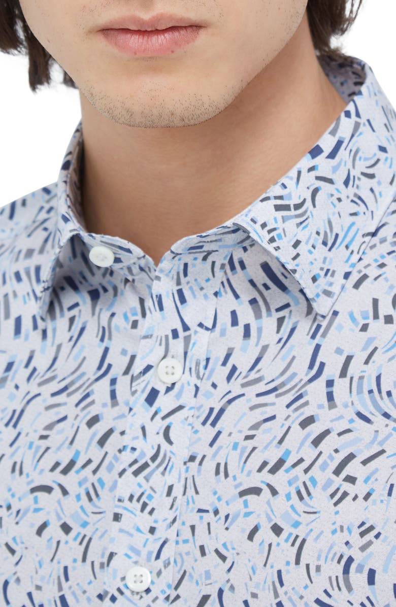 Bugatchi Julian Shaped Fit Abstract Print Stretch Button-Up Shirt, Alternate, color, Air Blue