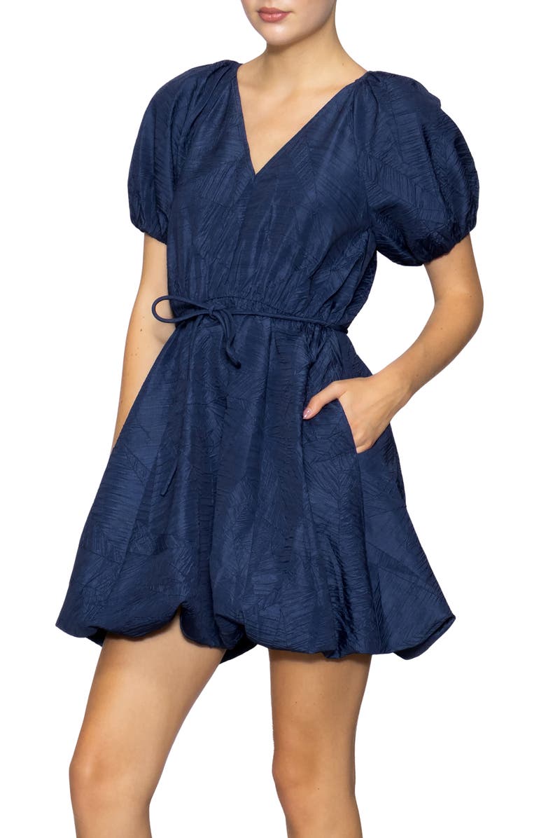 MELLODAY Tie Waist Bubble Minidress, Alternate, color, Blue