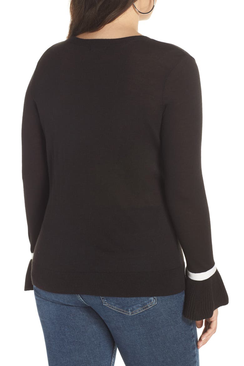 Ruffle Cuff Sweater, Alternate, color, BLACK- IVORY COLORBLOCK