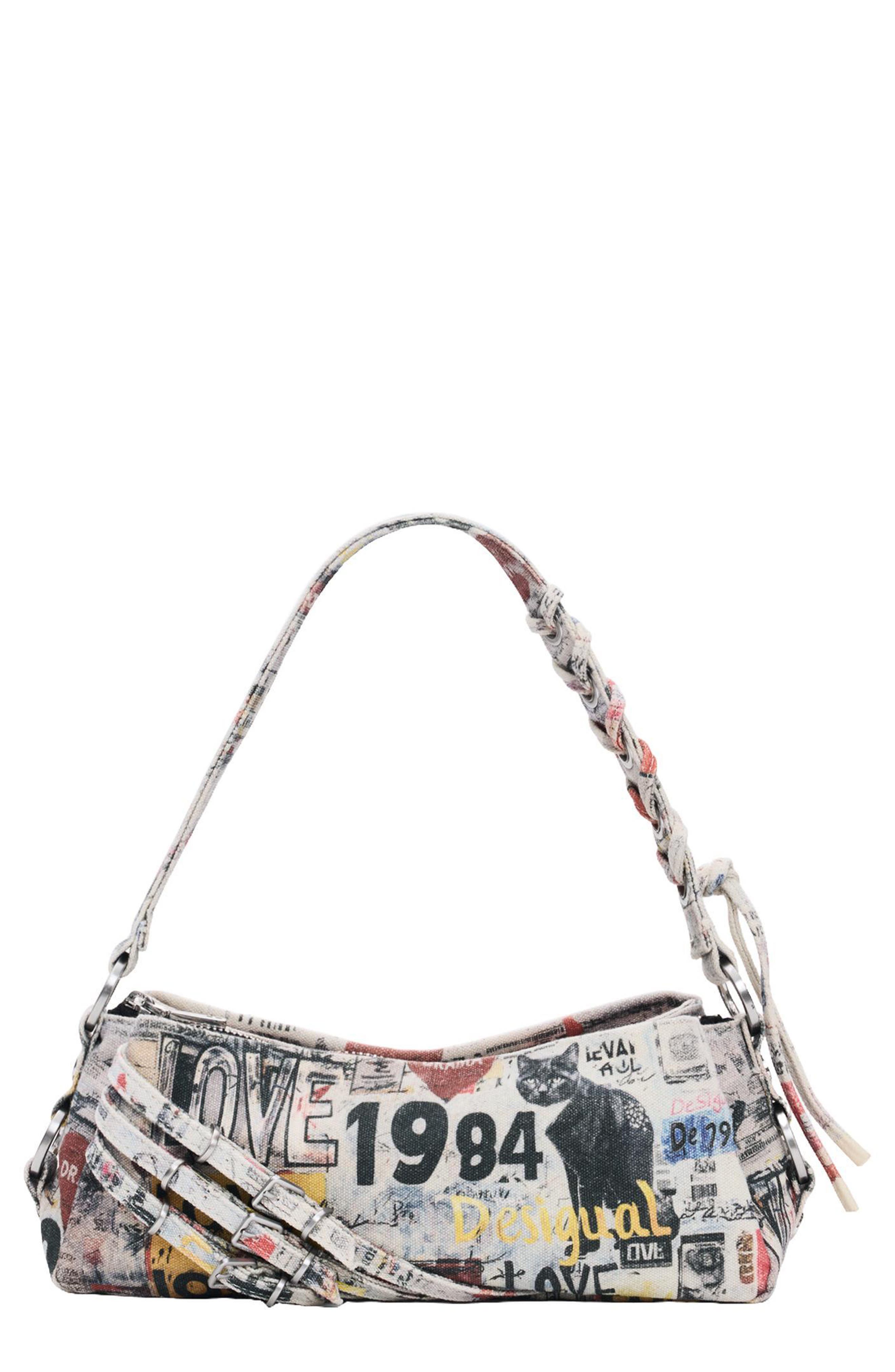 Small Mixed Print Denim Crossbody Bag, Main, color, WHITE MULTI