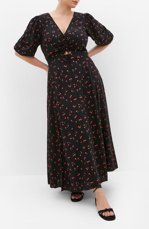 Aliya Cherry Print Maxi Dress (Plus)