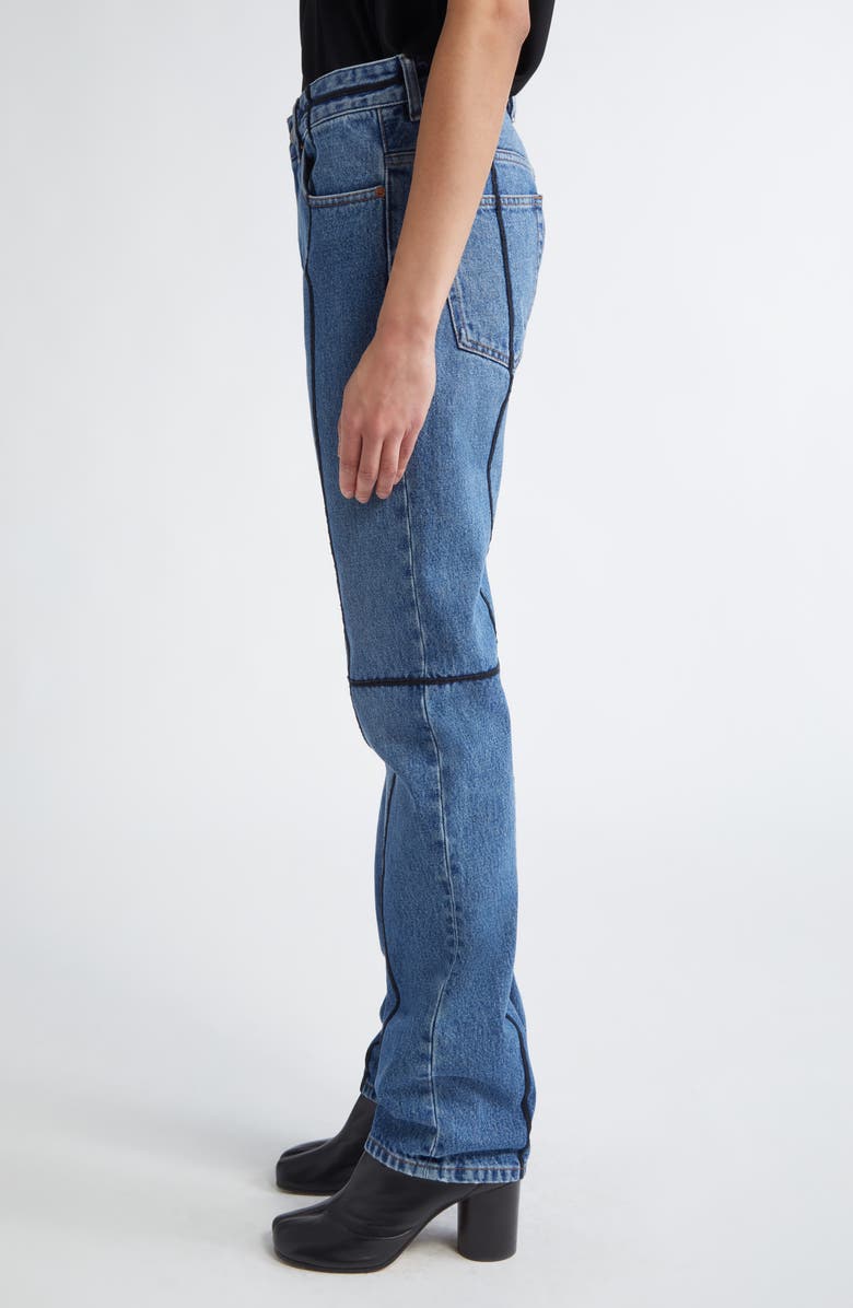 MM6 Maison Margiela Contrast Seam Straight Leg Jeans, Alternate, color, Medium Blue