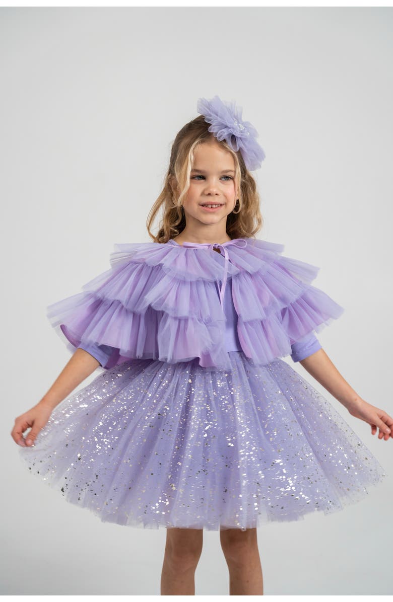 Mini Celebrities Shiny Tulle Dress Set, Alternate, color, Shiny Lilac