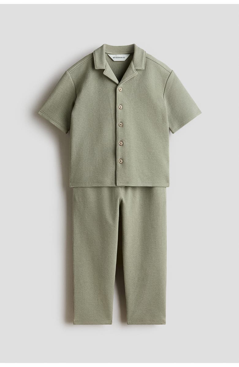 H&M 2-piece Textured Cotton Set, Main, color, Khaki Green