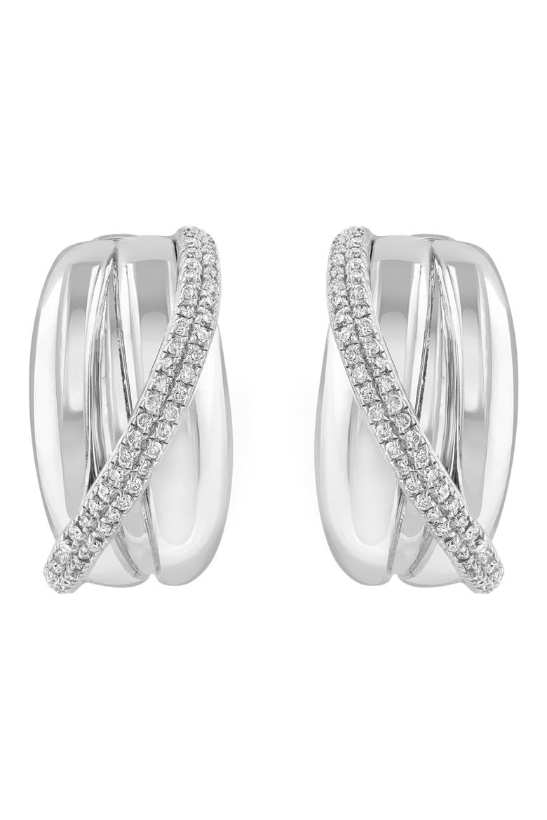 Sterling Silver Pavé Diamond Huggie Hoop Earrings, Alternate, color, WHITE