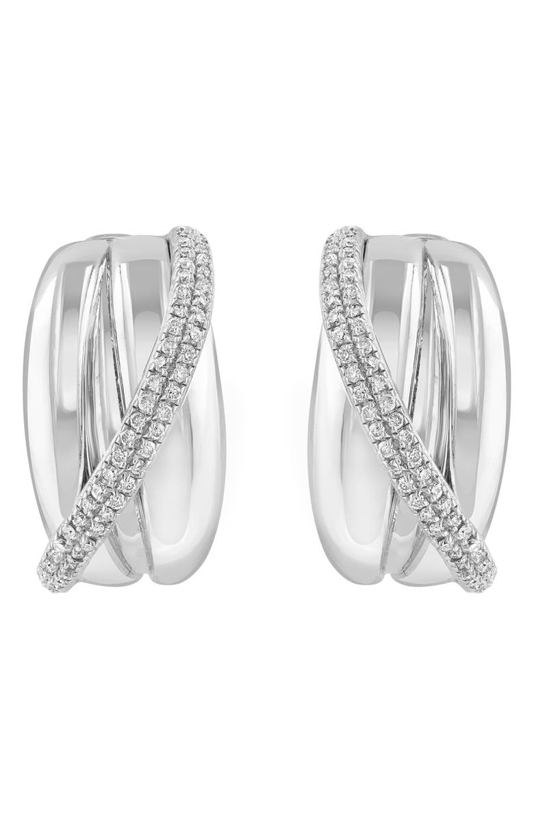 EFFY Sterling Silver Pavé Diamond Huggie Hoop Earrings, Alternate, color, White