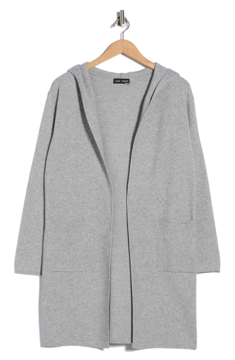 Love Token Jennifer Hooded Longline Cardigan, Alternate, color, Grey