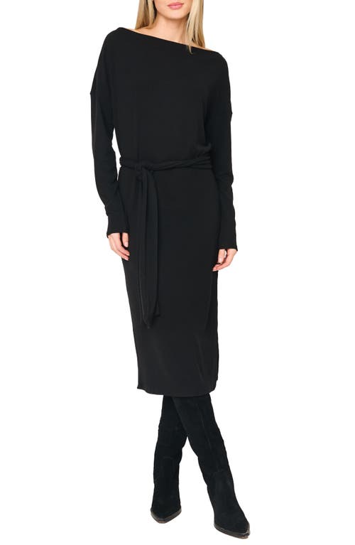 Gibsonlook One-shoulder Long Sleeve Midi Sweater Dress In Black