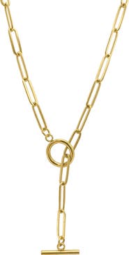 Adornia 14K Gold Plated Water Resistant Paper Clip Chain Lariat Necklace