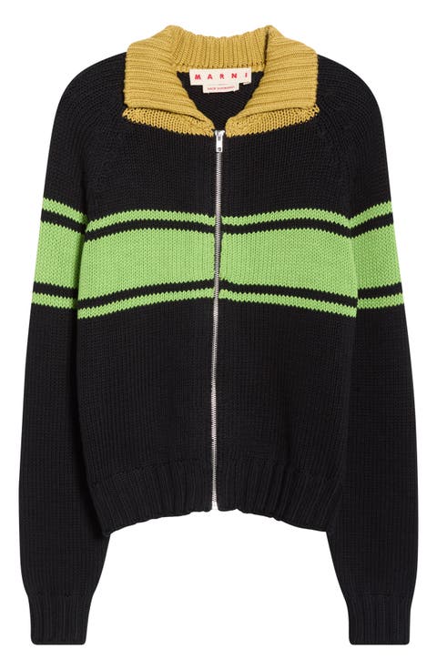 Colorblock Cotton Zip-Up Cardigan