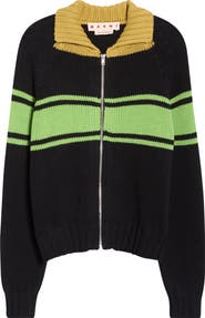 Marni Colorblock Cotton Zip-Up Cardigan