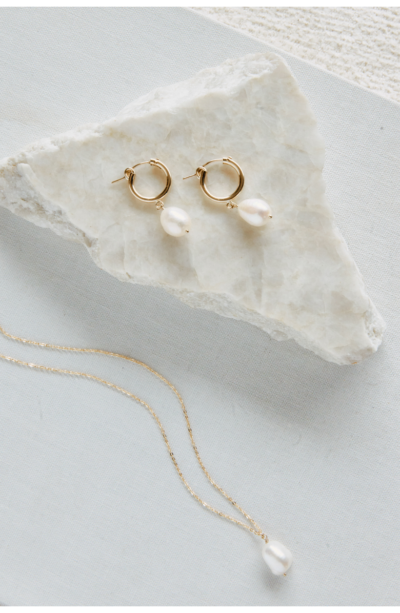 Set & Stones Adelle Pearl Hoop Earrings, Alternate, color, Gold / White