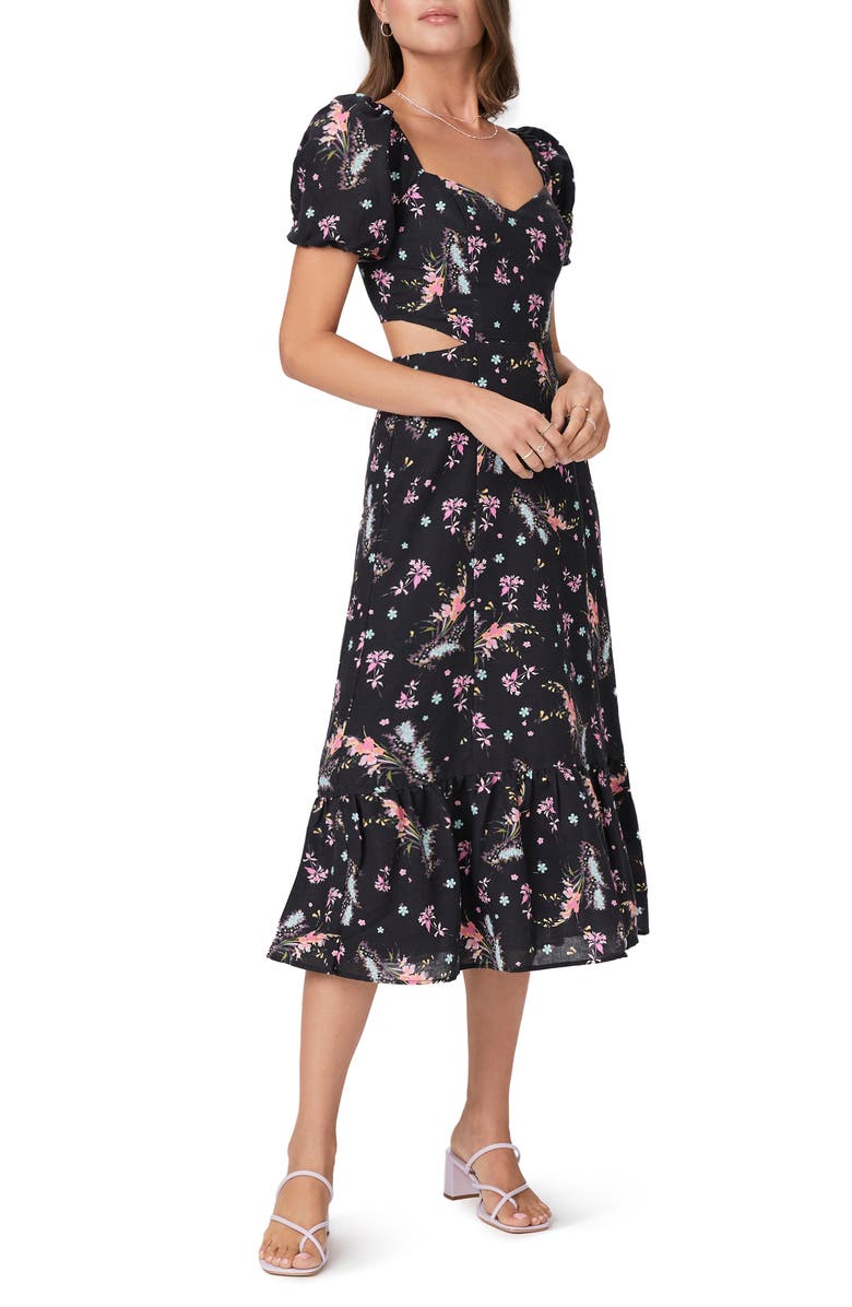 PAIGE Linh Floral Cutout Puff Sleeve Linen & Cotton Sundress, Main, color,