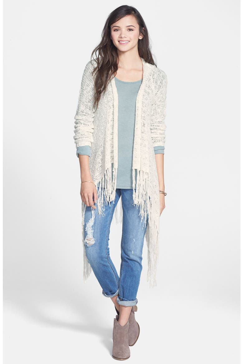 Fringe Hooded Cardigan, Main, color, IVORY