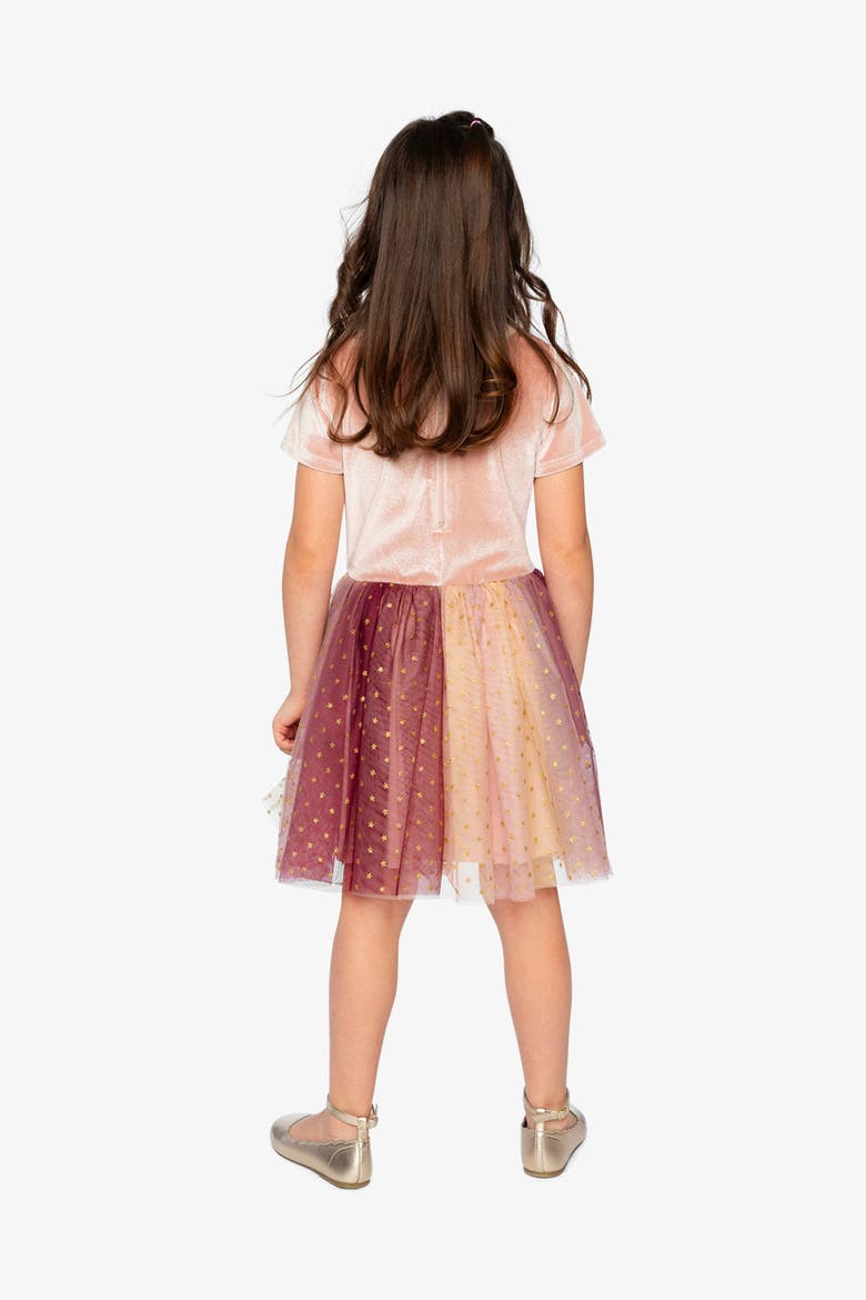 Bi-Material Bow Belt Star Mesh Dress, Alternate, color, Pink