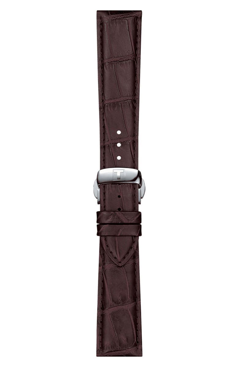Tissot 21mm Croc Embossed Leather Watch Strap, Main, color, Brown