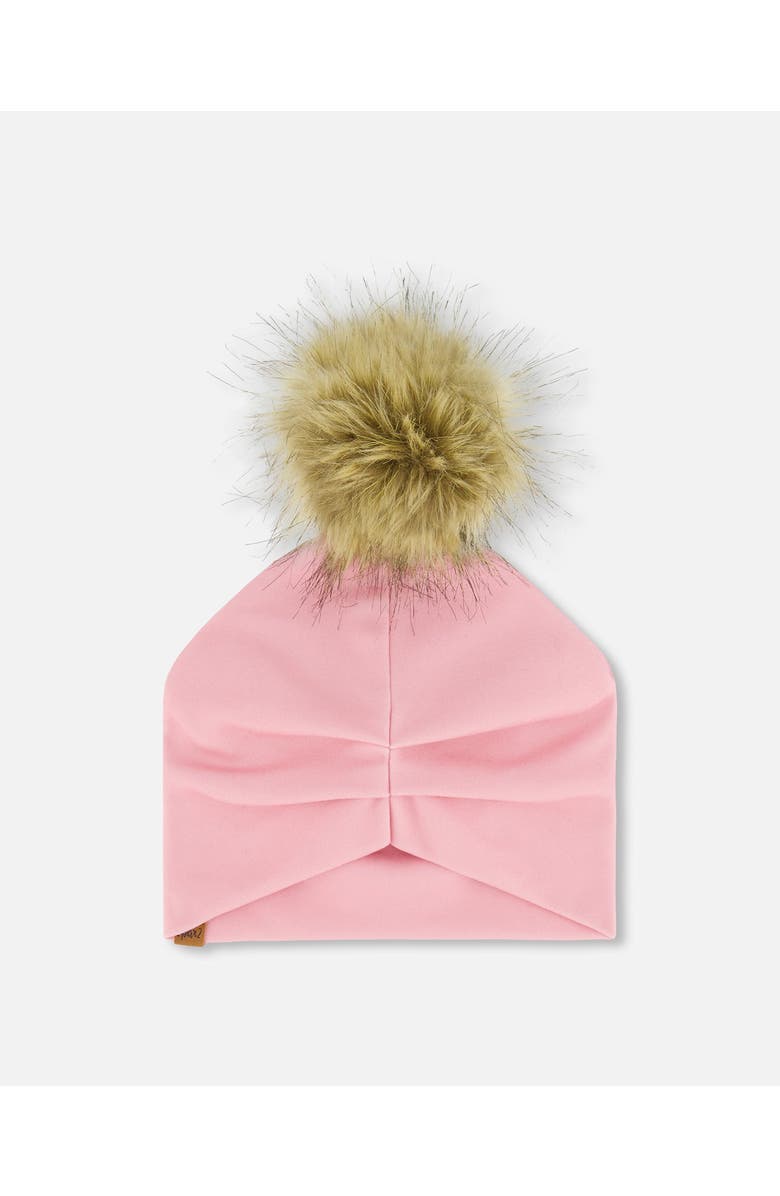 Deux par Deux Baby Girl's Solid Jersey Detachable Pompom Hat Pale Pink, Alternate, color,