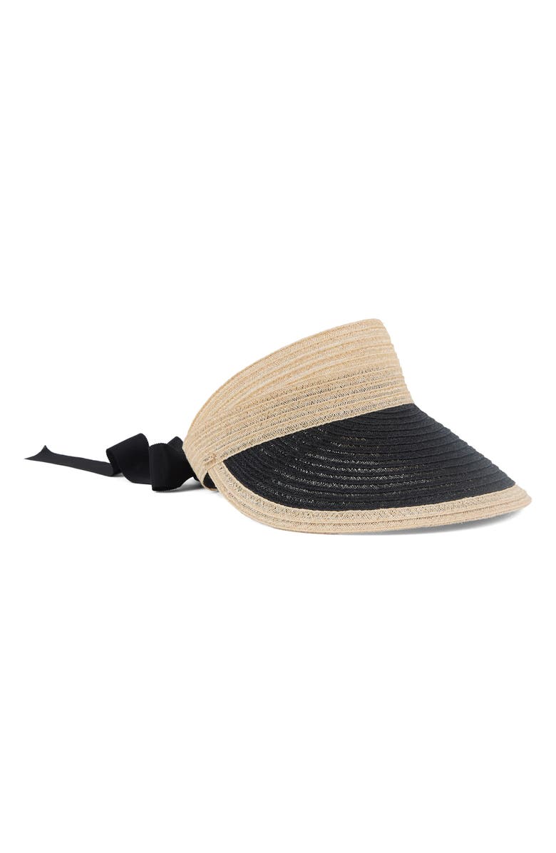 Eugenia Kim Ricky Packable Natural & Black Woven Straw Visor, Alternate, color, Natural/ Black