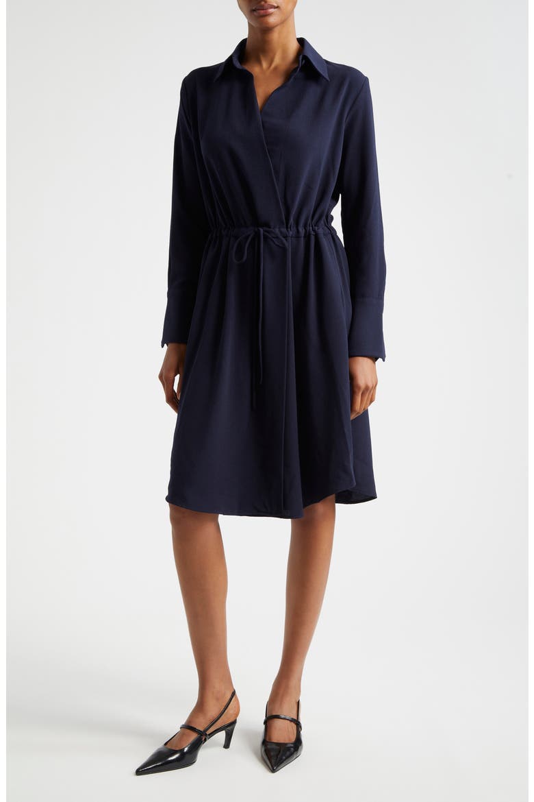 Long Sleeve Tie Waist Crepe Shirtdress, Main, color, SOLID BRIGHT BLUE