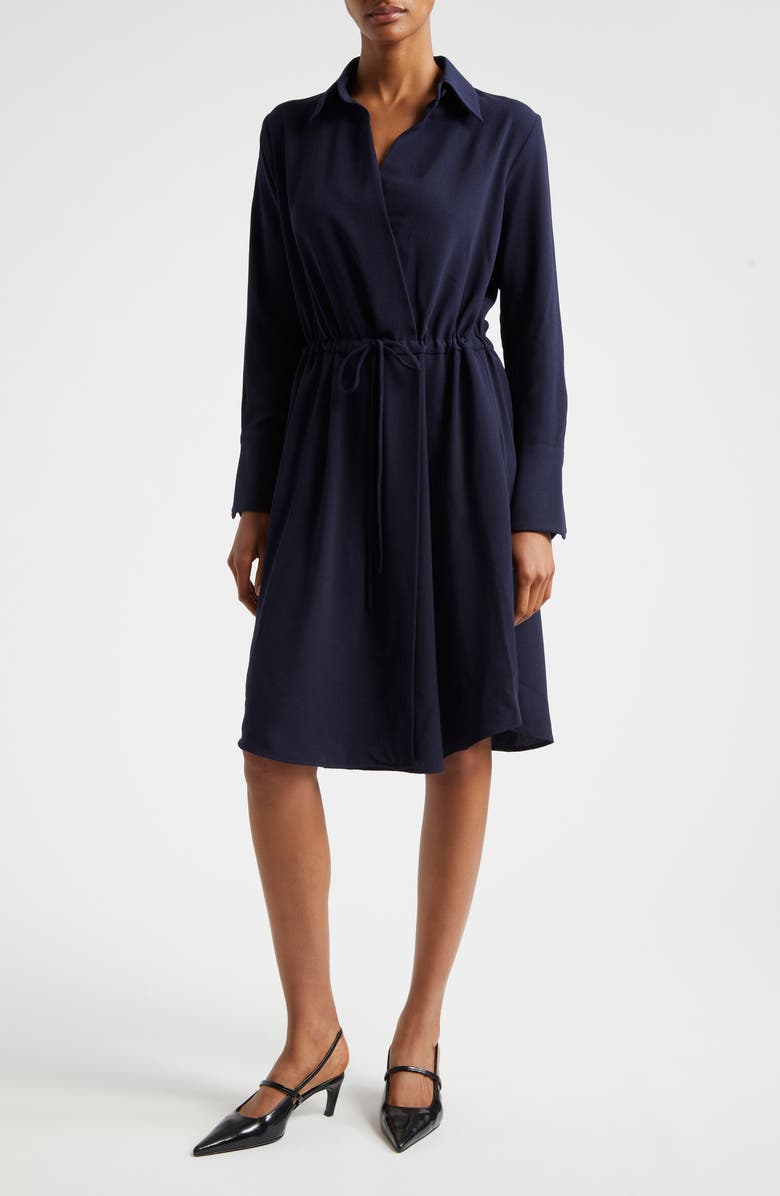 Emporio Armani Long Sleeve Tie Waist Crepe Shirtdress, Main, color, 