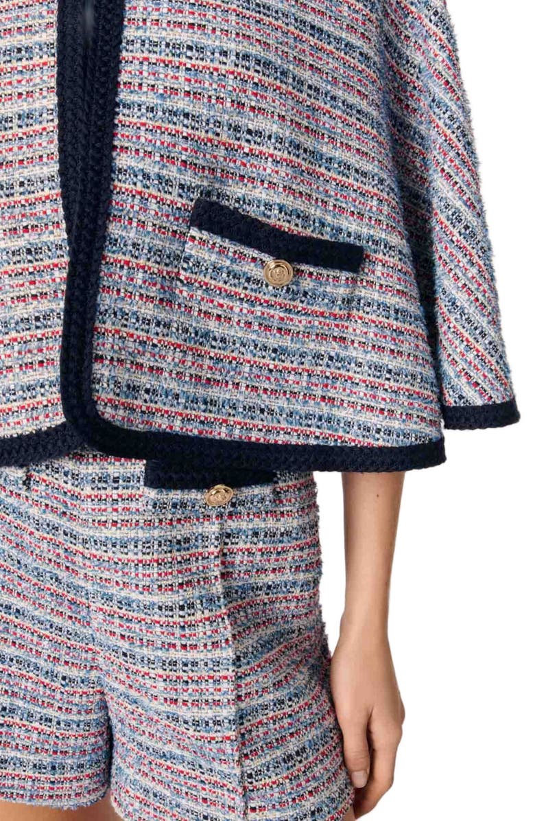maje Tweed cape with contrasting trim, Alternate, color, 