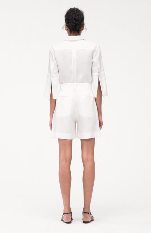 Another Tomorrow Pleated Linen Shorts In White